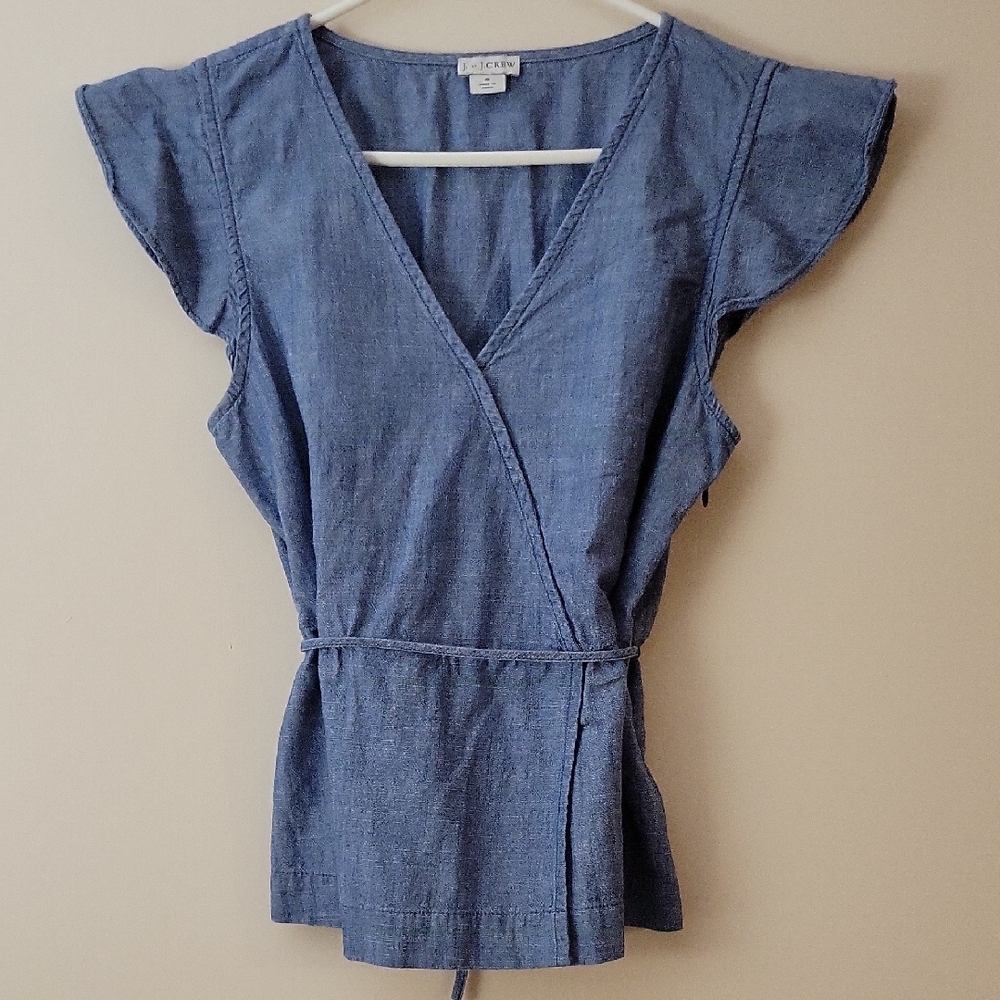 J. Crew Womans Blue Denim Wrap Top